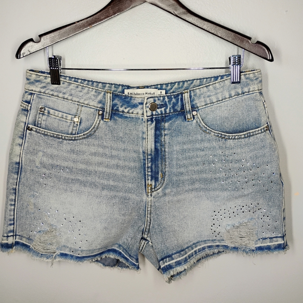 Rebecca Minkoff NWOT Shorts Women 8 Denim Raw Hem Distressed Rhinestone Festival